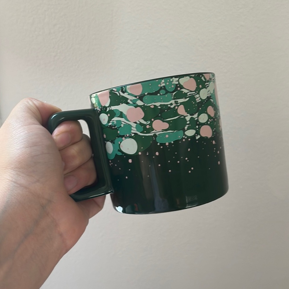 Starbucks Green and Pink Splatter Paint Coffee mug